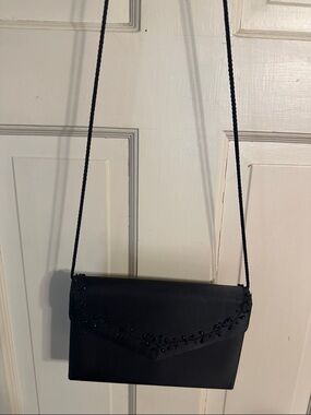 Black Evening Crossbody Bag with Beaded Detail